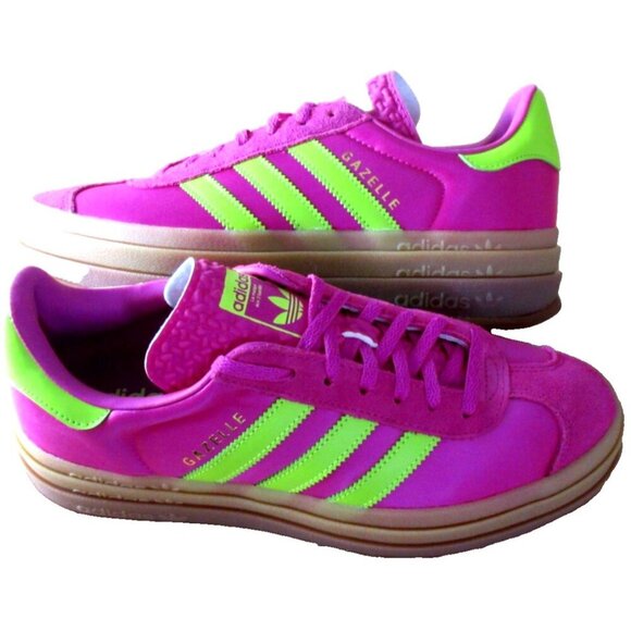 Adidas Women's Gazelle Bold Slime Fuchsia Pink Green Stripe Shoes Sizes NIB - Picture 1 of 5